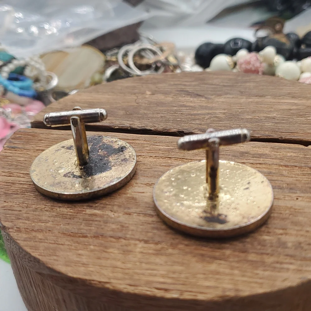 Gold tone Coin Cufflinks with‎ Crystal Accents Overflow